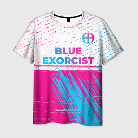 Мужская футболка 3D с принтом Blue Exorcist neon gradient style: символ сверху в Петрозаводске, 100% полиэфир | прямой крой, круглый вырез горловины, длина до линии бедер | 