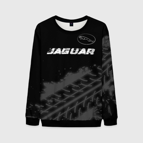Мужской свитшот 3D с принтом Jaguar speed на темном фоне со следами шин: символ сверху в Екатеринбурге, 100% полиэстер с мягким внутренним слоем | круглый вырез горловины, мягкая резинка на манжетах и поясе, свободная посадка по фигуре | 
