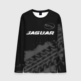 Мужской лонгслив 3D с принтом Jaguar speed на темном фоне со следами шин: символ сверху в Екатеринбурге, 100% полиэстер | длинные рукава, круглый вырез горловины, полуприлегающий силуэт | 