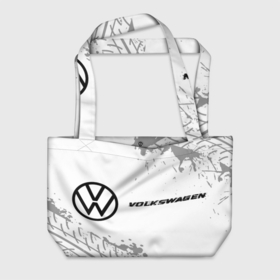 Пляжная сумка 3D с принтом Volkswagen speed на светлом фоне со следами шин: надпись и символ , 100% полиэстер | застегивается на металлическую кнопку; внутренний карман застегивается на молнию. Стенки укреплены специальным мягким материалом, чтобы защитить содержимое от несильных ударов
 | 