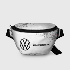 Поясная сумка 3D с принтом Volkswagen speed на светлом фоне со следами шин: надпись и символ , 100% полиэстер | плотная ткань, ремень с регулируемой длиной, внутри несколько карманов для мелочей, основное отделение и карман с обратной стороны сумки застегиваются на молнию | 