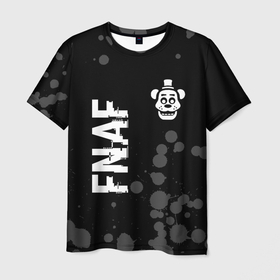 Мужская футболка 3D с принтом FNAF glitch на темном фоне: надпись, символ в Белгороде, 100% полиэфир | прямой крой, круглый вырез горловины, длина до линии бедер | Тематика изображения на принте: 