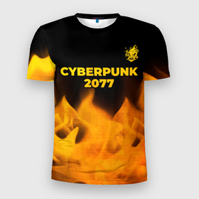 Мужская футболка 3D Slim с принтом Cyberpunk 2077   gold gradient: символ сверху в Курске, 100% полиэстер с улучшенными характеристиками | приталенный силуэт, круглая горловина, широкие плечи, сужается к линии бедра | 