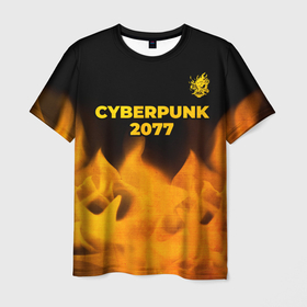 Мужская футболка 3D с принтом Cyberpunk 2077   gold gradient: символ сверху в Курске, 100% полиэфир | прямой крой, круглый вырез горловины, длина до линии бедер | Тематика изображения на принте: 