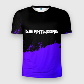 Мужская футболка 3D Slim с принтом Die Antwoord purple grunge в Кировске, 100% полиэстер с улучшенными характеристиками | приталенный силуэт, круглая горловина, широкие плечи, сужается к линии бедра | 