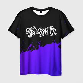 Мужская футболка 3D с принтом Aerosmith purple grunge в Тюмени, 100% полиэфир | прямой крой, круглый вырез горловины, длина до линии бедер | 