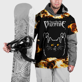 Накидка на куртку 3D с принтом Bullet For My Valentine рок кот и огонь в Екатеринбурге, 100% полиэстер |  | Тематика изображения на принте: 