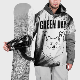 Накидка на куртку 3D с принтом Green Day рок кот на светлом фоне в Петрозаводске, 100% полиэстер |  | 