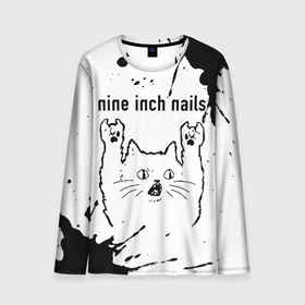 Мужской лонгслив 3D с принтом Nine Inch Nails рок кот на светлом фоне в Санкт-Петербурге, 100% полиэстер | длинные рукава, круглый вырез горловины, полуприлегающий силуэт | 