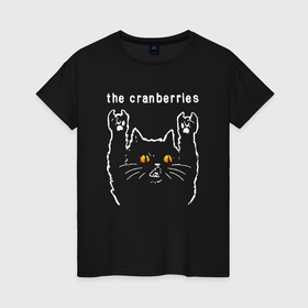 Женская футболка хлопок с принтом The Cranberries rock cat в Новосибирске, 100% хлопок | прямой крой, круглый вырез горловины, длина до линии бедер, слегка спущенное плечо | 