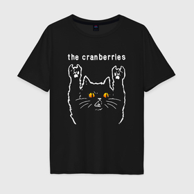 Мужская футболка хлопок Oversize с принтом The Cranberries rock cat в Санкт-Петербурге, 100% хлопок | свободный крой, круглый ворот, “спинка” длиннее передней части | 