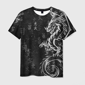 Мужская футболка 3D с принтом White dragon   grunge в Екатеринбурге, 100% полиэфир | прямой крой, круглый вырез горловины, длина до линии бедер | 