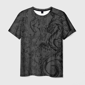 Мужская футболка 3D с принтом Black dragon   grunge в Кировске, 100% полиэфир | прямой крой, круглый вырез горловины, длина до линии бедер | 