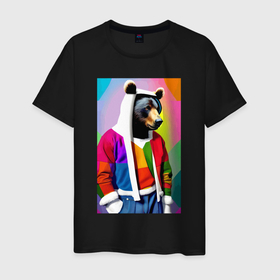 Мужская футболка хлопок с принтом Baer fashionista   pop art   neural network в Екатеринбурге, 100% хлопок | прямой крой, круглый вырез горловины, длина до линии бедер, слегка спущенное плечо. | 