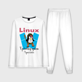Мужская пижама с лонгсливом хлопок с принтом Пингвин  линукс в шляпе в Тюмени,  |  | 