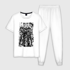 Мужская пижама хлопок с принтом Медведь в кожанке   нейросеть в Белгороде, 100% хлопок | брюки и футболка прямого кроя, без карманов, на брюках мягкая резинка на поясе и по низу штанин
 | 