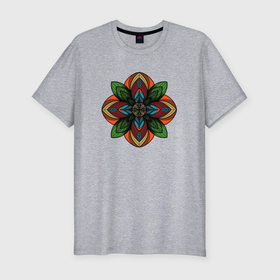 Мужская футболка хлопок Slim с принтом Traditional flower в Петрозаводске, 92% хлопок, 8% лайкра | приталенный силуэт, круглый вырез ворота, длина до линии бедра, короткий рукав | 