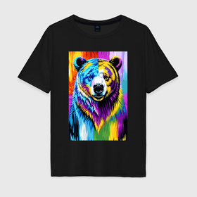 Мужская футболка хлопок Oversize с принтом Морда медведя   поп арт   нейросеть в Курске, 100% хлопок | свободный крой, круглый ворот, “спинка” длиннее передней части | 