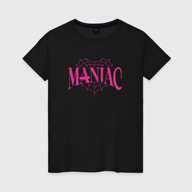 Женская футболка хлопок с принтом Maniac   stray kids в Кировске, 100% хлопок | прямой крой, круглый вырез горловины, длина до линии бедер, слегка спущенное плечо | 