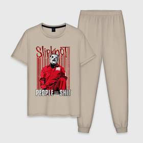 Мужская пижама хлопок с принтом Slipknot Corey в Белгороде, 100% хлопок | брюки и футболка прямого кроя, без карманов, на брюках мягкая резинка на поясе и по низу штанин
 | 