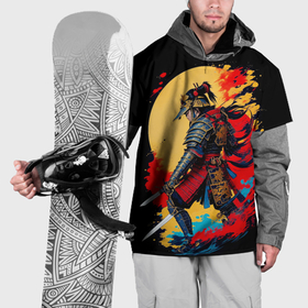 Накидка на куртку 3D с принтом Японский самурай   закат в Новосибирске, 100% полиэстер |  | 