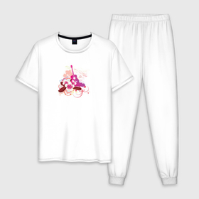 Мужская пижама хлопок с принтом Розовая гитара и цветы в Екатеринбурге, 100% хлопок | брюки и футболка прямого кроя, без карманов, на брюках мягкая резинка на поясе и по низу штанин
 | 