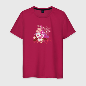 Мужская футболка хлопок с принтом Розовая гитара и цветы в Кировске, 100% хлопок | прямой крой, круглый вырез горловины, длина до линии бедер, слегка спущенное плечо. | Тематика изображения на принте: 