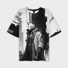 Мужская футболка oversize 3D с принтом Охотник в маске кицунэ в Санкт-Петербурге,  |  | 