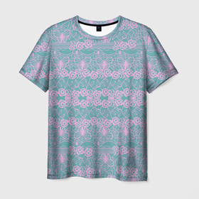 Мужская футболка 3D с принтом Voilet flower pattern в Екатеринбурге, 100% полиэфир | прямой крой, круглый вырез горловины, длина до линии бедер | Тематика изображения на принте: 