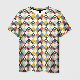 Мужская футболка 3D с принтом Абстракция из цветных кубиков , 100% полиэфир | прямой крой, круглый вырез горловины, длина до линии бедер | 