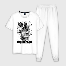Мужская пижама хлопок с принтом Linkin Park all в Новосибирске, 100% хлопок | брюки и футболка прямого кроя, без карманов, на брюках мягкая резинка на поясе и по низу штанин
 | 