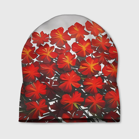 Шапка 3D с принтом Яркие красные цветы в Екатеринбурге, 100% полиэстер | универсальный размер, печать по всей поверхности изделия | 