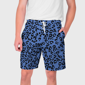 Мужские шорты 3D с принтом Синий леопард в Петрозаводске,  полиэстер 100% | прямой крой, два кармана без застежек по бокам. Мягкая трикотажная резинка на поясе, внутри которой широкие завязки. Длина чуть выше колен | 