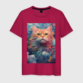 Мужская футболка хлопок с принтом Фэнтази кот в Белгороде, 100% хлопок | прямой крой, круглый вырез горловины, длина до линии бедер, слегка спущенное плечо. | 