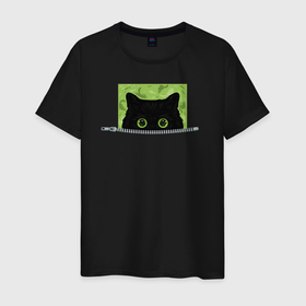 Мужская футболка хлопок с принтом Игривая зеленоглазка в Кировске, 100% хлопок | прямой крой, круглый вырез горловины, длина до линии бедер, слегка спущенное плечо. | 