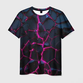 Мужская футболка 3D с принтом Неоновый разлом в Кировске, 100% полиэфир | прямой крой, круглый вырез горловины, длина до линии бедер | 