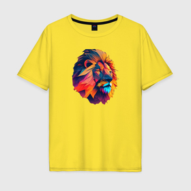 Мужская футболка хлопок Oversize с принтом Красочный графический лев   нейросеть в Курске, 100% хлопок | свободный крой, круглый ворот, “спинка” длиннее передней части | 