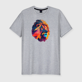 Мужская футболка хлопок Slim с принтом Красочный графический лев   нейросеть в Петрозаводске, 92% хлопок, 8% лайкра | приталенный силуэт, круглый вырез ворота, длина до линии бедра, короткий рукав | 