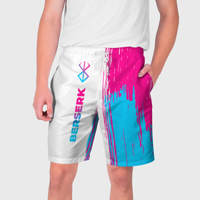 Мужские шорты 3D с принтом Berserk neon gradient style: по вертикали в Тюмени,  полиэстер 100% | прямой крой, два кармана без застежек по бокам. Мягкая трикотажная резинка на поясе, внутри которой широкие завязки. Длина чуть выше колен | 