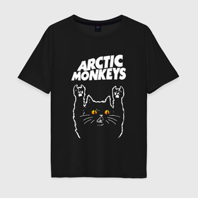 Мужская футболка хлопок Oversize с принтом Arctic Monkeys rock cat , 100% хлопок | свободный крой, круглый ворот, “спинка” длиннее передней части | 