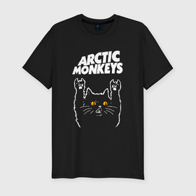 Мужская футболка хлопок Slim с принтом Arctic Monkeys rock cat , 92% хлопок, 8% лайкра | приталенный силуэт, круглый вырез ворота, длина до линии бедра, короткий рукав | 