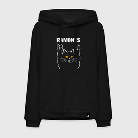 Мужская толстовка хлопок с принтом Ramones rock cat в Курске, френч-терри, мягкий теплый начес внутри (100% хлопок) | карман-кенгуру, эластичные манжеты и нижняя кромка, капюшон с подкладом и шнурком | 