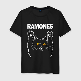 Мужская футболка хлопок с принтом Ramones rock cat в Санкт-Петербурге, 100% хлопок | прямой крой, круглый вырез горловины, длина до линии бедер, слегка спущенное плечо. | 