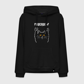 Мужская толстовка хлопок с принтом Powerwolf rock cat в Екатеринбурге, френч-терри, мягкий теплый начес внутри (100% хлопок) | карман-кенгуру, эластичные манжеты и нижняя кромка, капюшон с подкладом и шнурком | Тематика изображения на принте: 