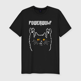 Мужская футболка хлопок Slim с принтом Powerwolf rock cat , 92% хлопок, 8% лайкра | приталенный силуэт, круглый вырез ворота, длина до линии бедра, короткий рукав | 
