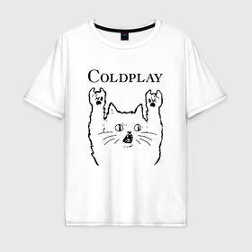 Мужская футболка хлопок Oversize с принтом Coldplay   rock cat , 100% хлопок | свободный крой, круглый ворот, “спинка” длиннее передней части | 