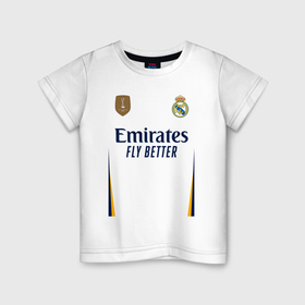 Детская футболка хлопок с принтом Винисиус Жуниор ФК Реал Мадрид форма 23 24 домашняя в Кировске, 100% хлопок | круглый вырез горловины, полуприлегающий силуэт, длина до линии бедер | 