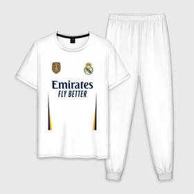 Мужская пижама хлопок с принтом Винисиус Жуниор ФК Реал Мадрид форма 23 24 домашняя в Белгороде, 100% хлопок | брюки и футболка прямого кроя, без карманов, на брюках мягкая резинка на поясе и по низу штанин
 | 