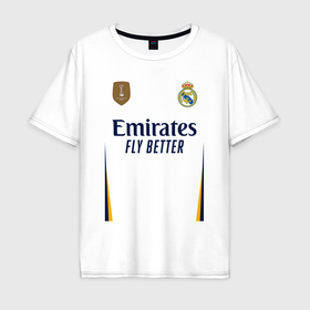 Мужская футболка хлопок Oversize с принтом Винисиус Жуниор ФК Реал Мадрид форма 23 24 домашняя в Белгороде, 100% хлопок | свободный крой, круглый ворот, “спинка” длиннее передней части | 