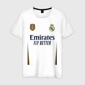 Мужская футболка хлопок с принтом Винисиус Жуниор ФК Реал Мадрид форма 23 24 домашняя в Курске, 100% хлопок | прямой крой, круглый вырез горловины, длина до линии бедер, слегка спущенное плечо. | 